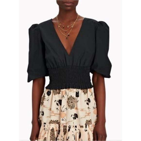 Intermix Scarlet Puff Sleeve Poplin Top Black Dress 3/4 sleeve size medium - Picture 1 of 9